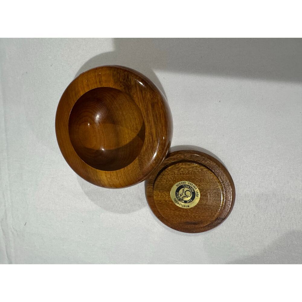 Myrtle Wood Turned Handmade Wooden Trinket Jewelry Bowl with Lid - Picture 3 of 5